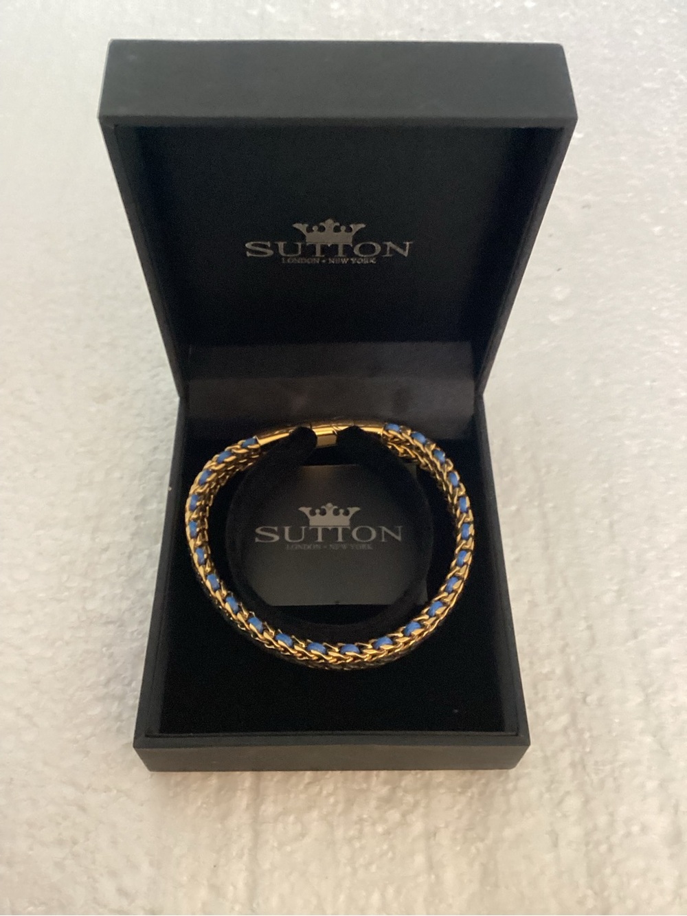 Rhona Sutton Gold Blue Cord Stainless Steel Bracelet